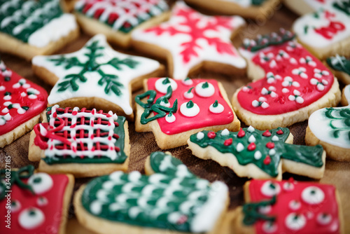A bunch of Christmas themed cookies