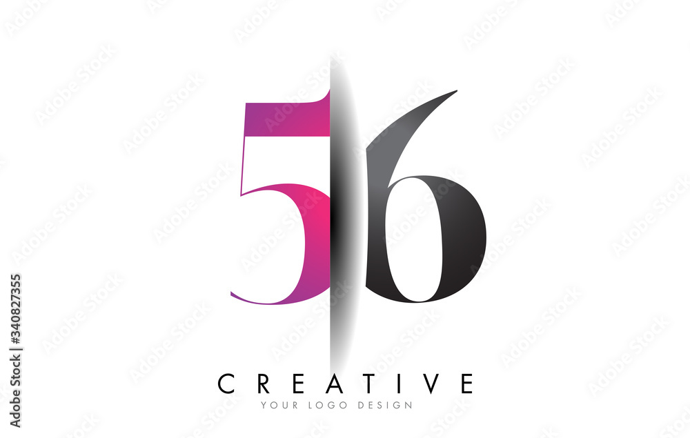 56 5 6 Grey and Pink Number Logo with Creative Shadow Cut Vector.