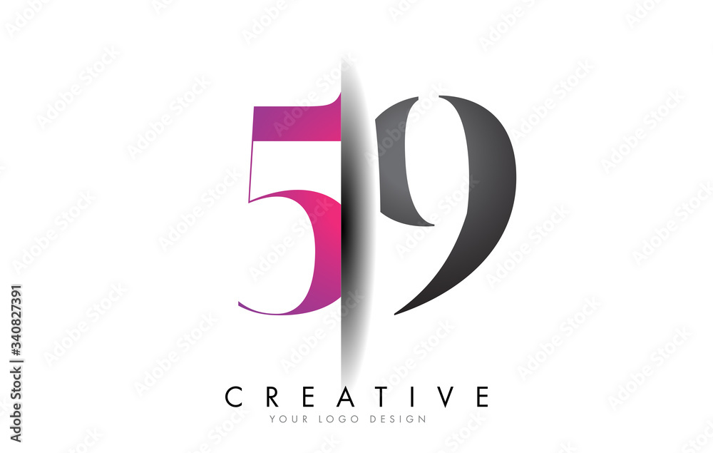 59 5 9 Grey and Pink Number Logo with Creative Shadow Cut Vector.