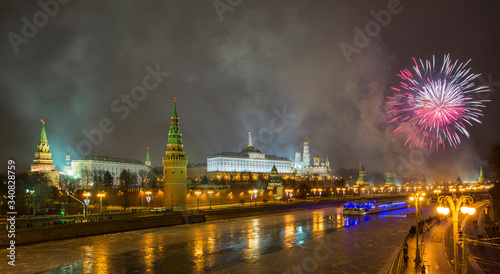 Photography fireworks over the moscow kremlin russia