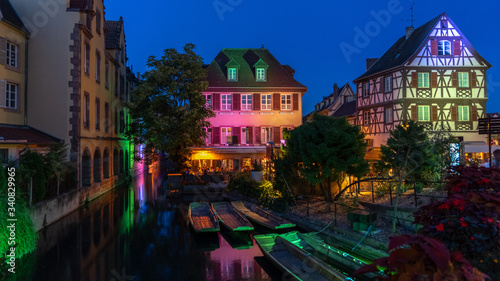 Little Venice of Colmar at night. Little Venice is an area of well-preserved old town crossed by canals of the river Lauch. © othman