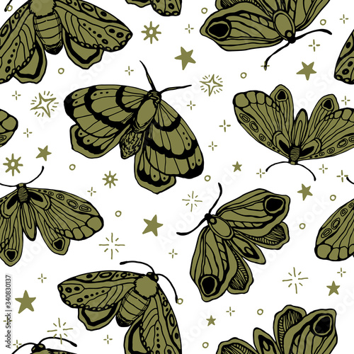 seamless vector pattern. black white butterflies and stars. for textiles  office  wallpaper