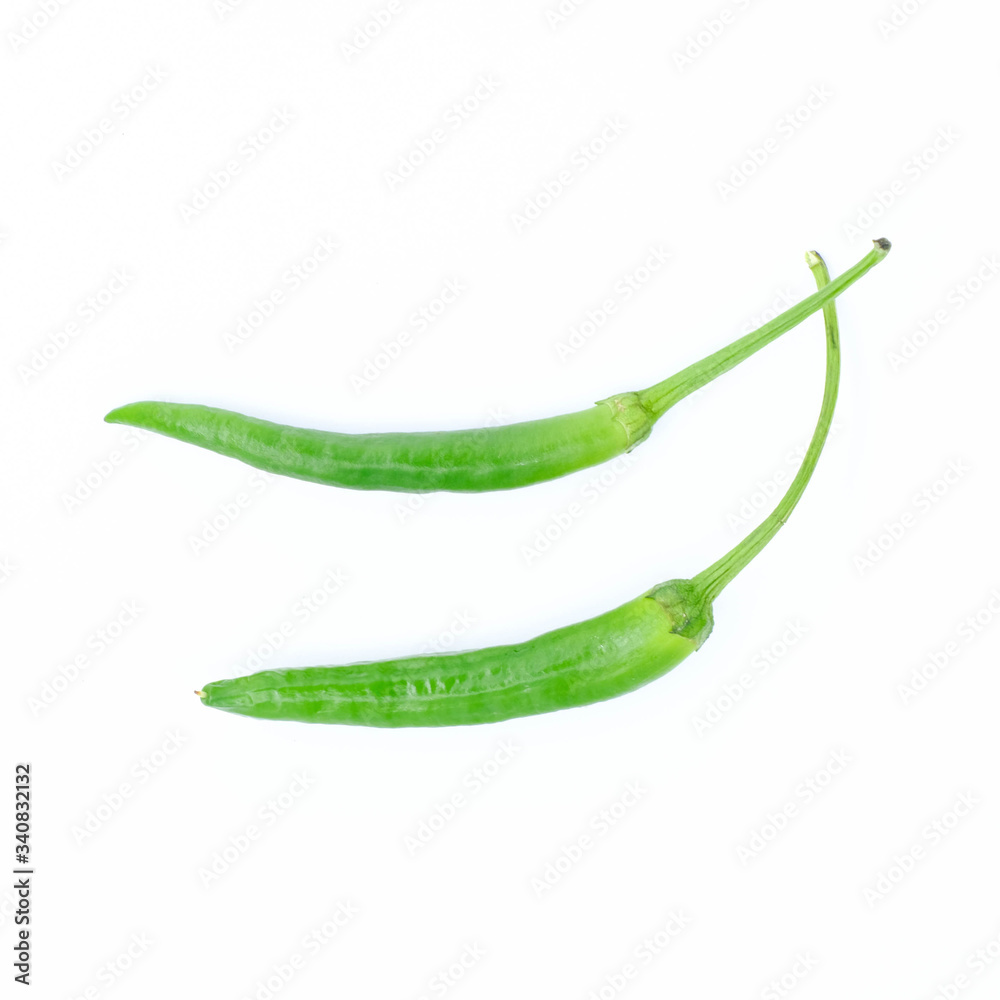 Green hot chili peppers double isolated on white background as package design element
Green hot chili peppers double isolated on white background as package design element