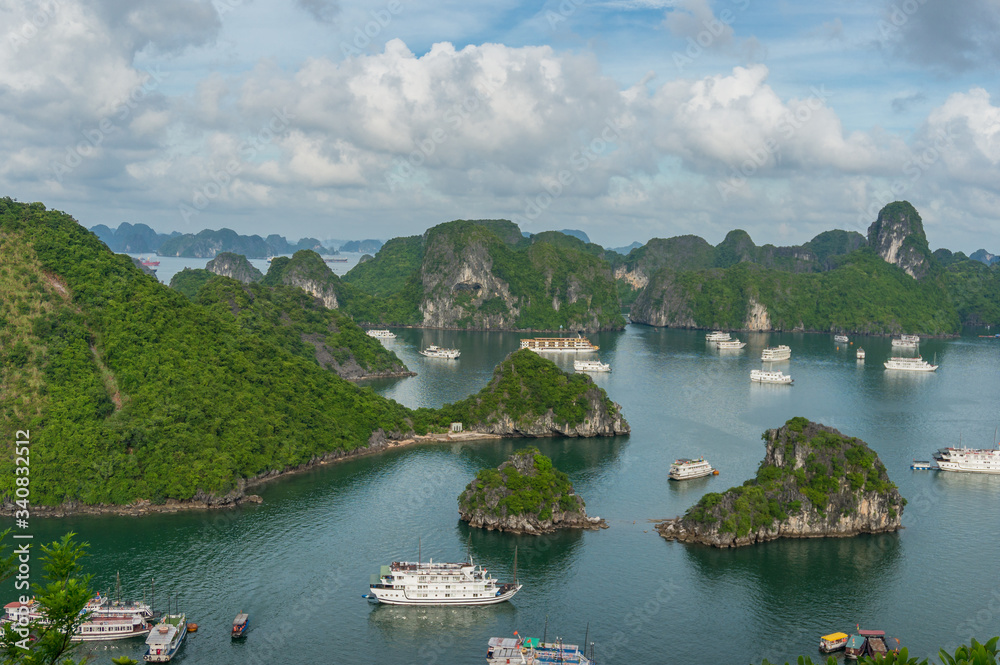 floating islands in Ha Long bay in Vietnam