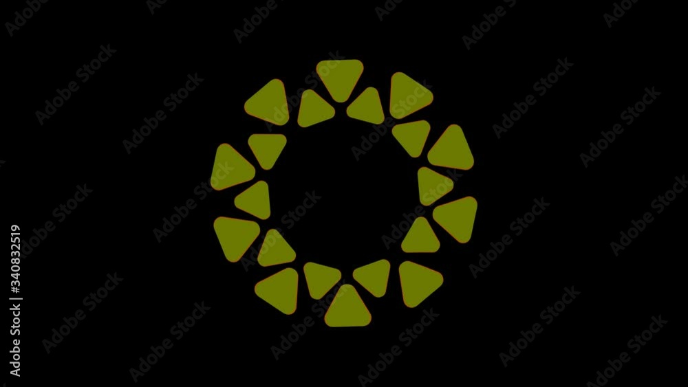 Colored graphic object on a minimal black background, which rotates clockwise reducing the size from full screen to zero, then returns to full screen. Colored graphic object on a minimal black background, which rotates clockwise reducing the size from full screen to zero, then returns to full screen.