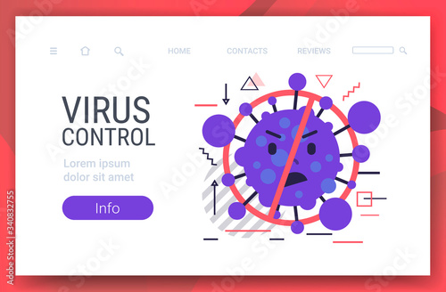 stop coronavirus concept noel 2019-nCoV virus cell with prohibit sign covid-19 prevention poster horizontal copy space vector illustration