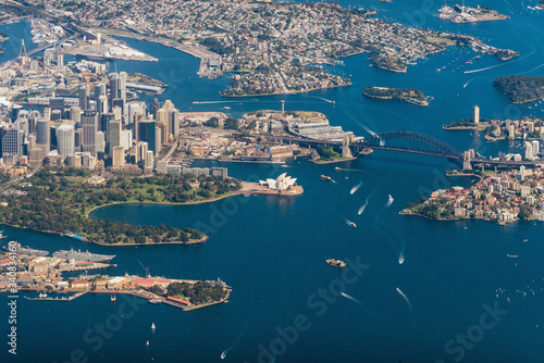 Aerial cityscape of Sydney Central Business District and Harbour