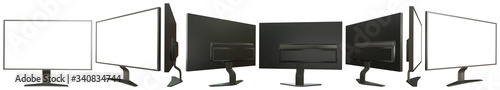 hi-res images from different sides of black computer display with fictive design isolated on white background - realistic 3D illustration of object