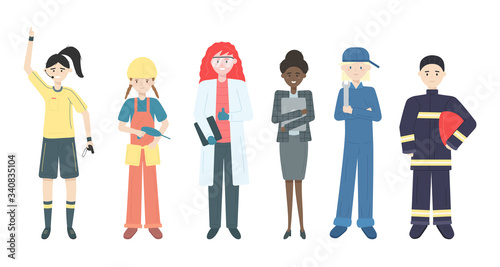 Set of happy women of different professions. Girl power, Labor Day