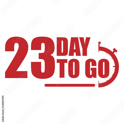 23 day to go label, red flat with alarm clock, promotion icon, Vector stock illustration: For any kind of promotion
