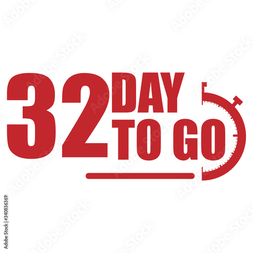 32 day to go label, red flat  promotion icon, Vector stock illustration: For any kind of promotion
