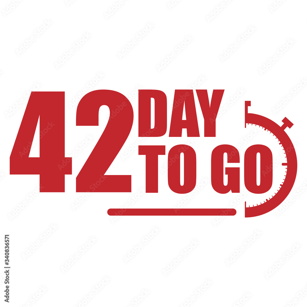 42 day to go label, red flat with alarm clock, promotion icon, Vector stock illustration: For any kind of promotion
