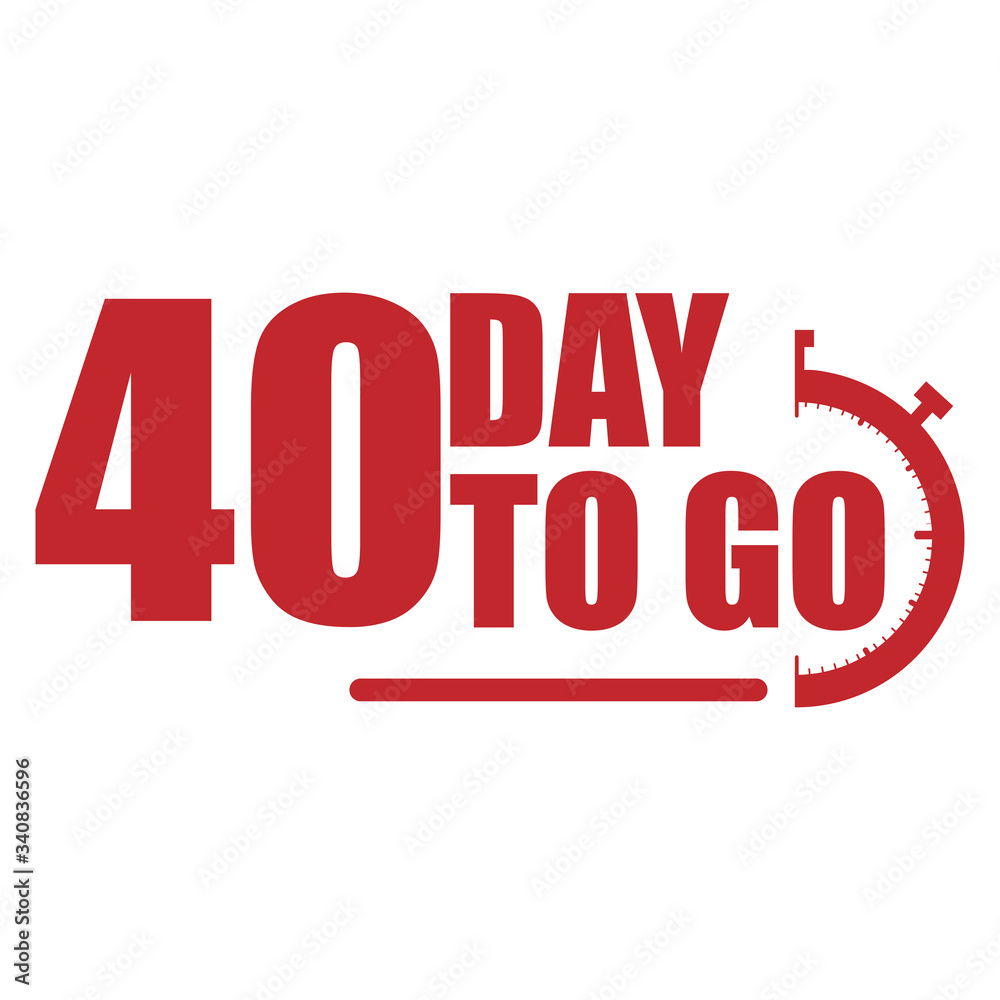 40 day to go label, red flat  promotion icon, Vector stock illustration: For any kind of promotion