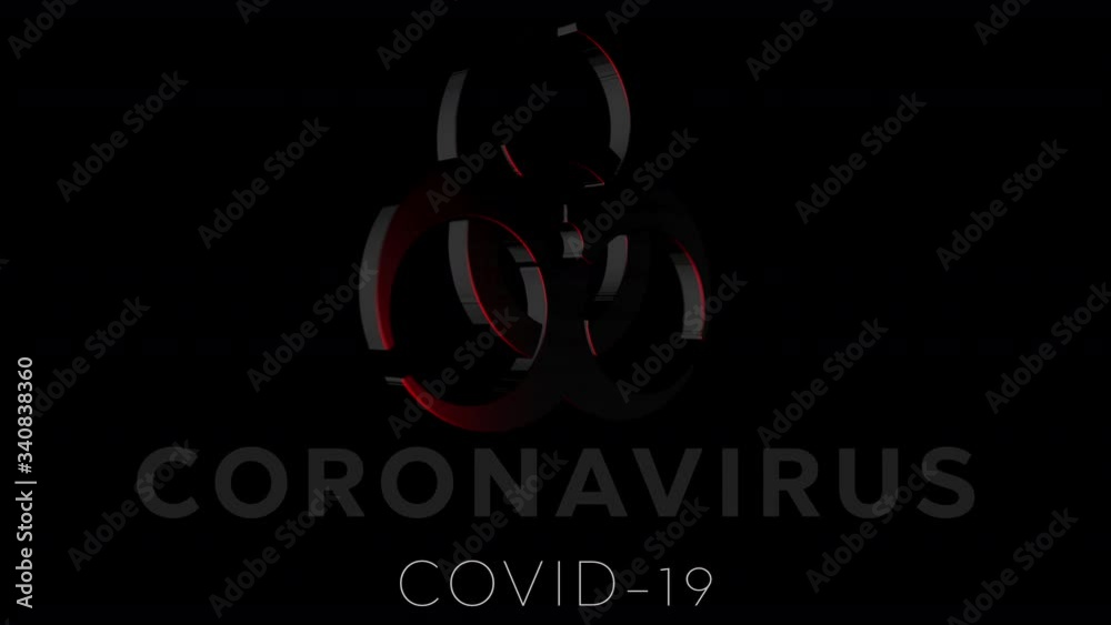3D-Animation of biological Biohazard Sign Corona Virus COVID-19 on black background. Concept of SARS-CoV-2 Virus Infection. Medical Wallpaper. 4K. 3D-Animation of biological Biohazard Sign Corona Virus COVID-19 on black background. Concept of SARS-CoV-2 Virus Infection. Medical Wallpaper. 4K.