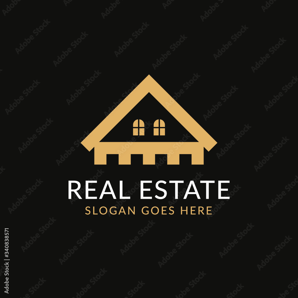 Creative real estate MM letter logo design. House, Property development, construction and building icon template. Isolated in dark background with gold color. Minimalist home vector in eps 10.