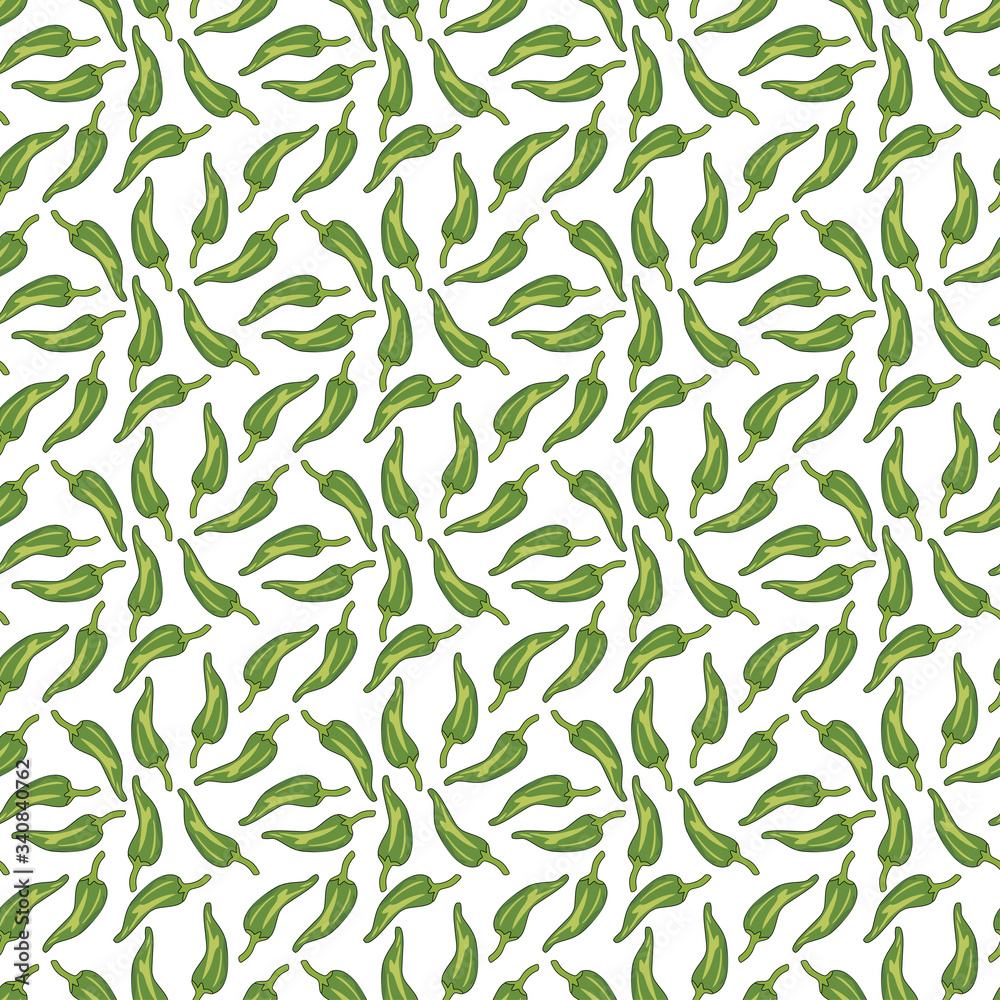 seamless pattern with green chillies or pepper on a white background. seamless pattern with green chillies or pepper on a white background.