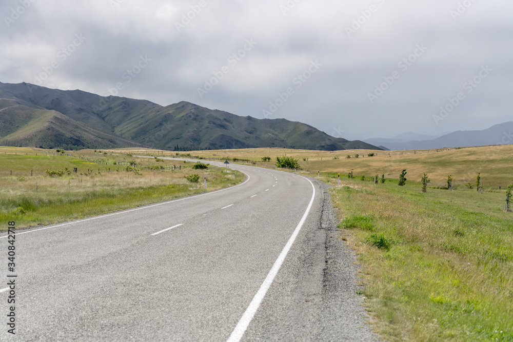 road 83 bends in hilly countryside, Otematamata, New Zealand road 83 bends in hilly countryside, Otematamata, New Zealand