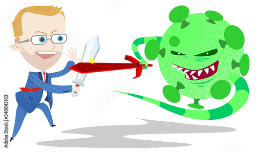 Businessman without facemask fights coronavirus