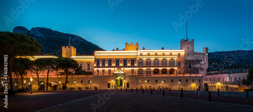 Beautiful building of Prince's Palace in Monaco-ville in the evening, Monaco