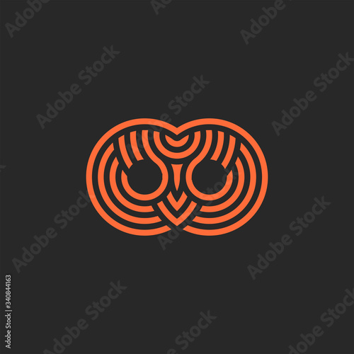 Abstract owl head logo creative design, overlapping thin lines art, sample t-shirt print or celtic style tattoo
