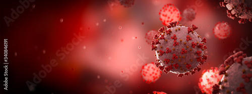 Microscopic close-up of the covid-19 disease. Coronavirus illness spreading in body cell. 2019-nCoV analysis on microscope level 3D rendering