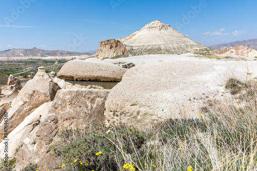 mountain landscape with blue sky, Cappadocia, Turkey. photo