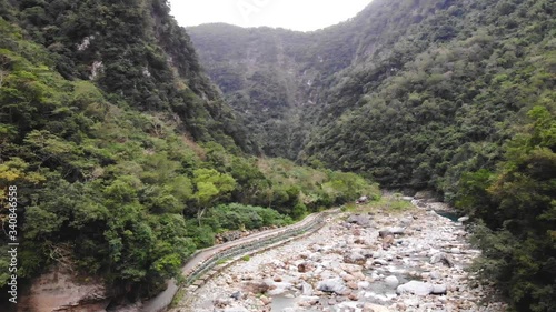 Liwu River drone shot, Taroko Gorge National Park, Xiulin Township, Hualien County, Taiwan. photo