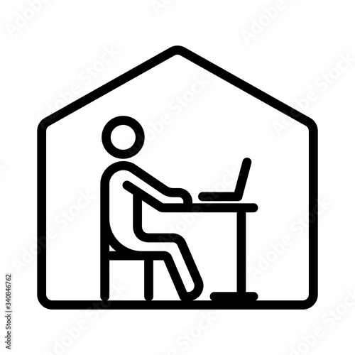 Work at home outline vector icon isolated on white background. 2019-nCoV coronavirus prevention. Man working at home icon