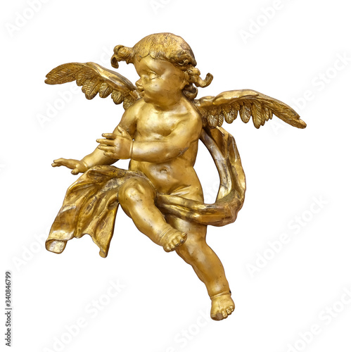 Fototapeta Golden angel isolated on white background