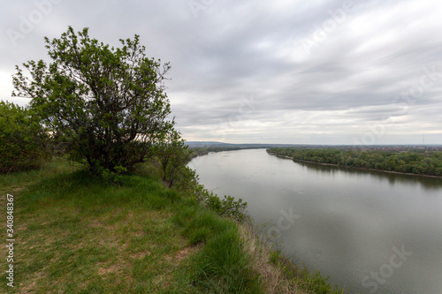 Fototapeta Naklejka Na Ścianę i Meble -  River Danube view from a cliff in Erd, Hungary