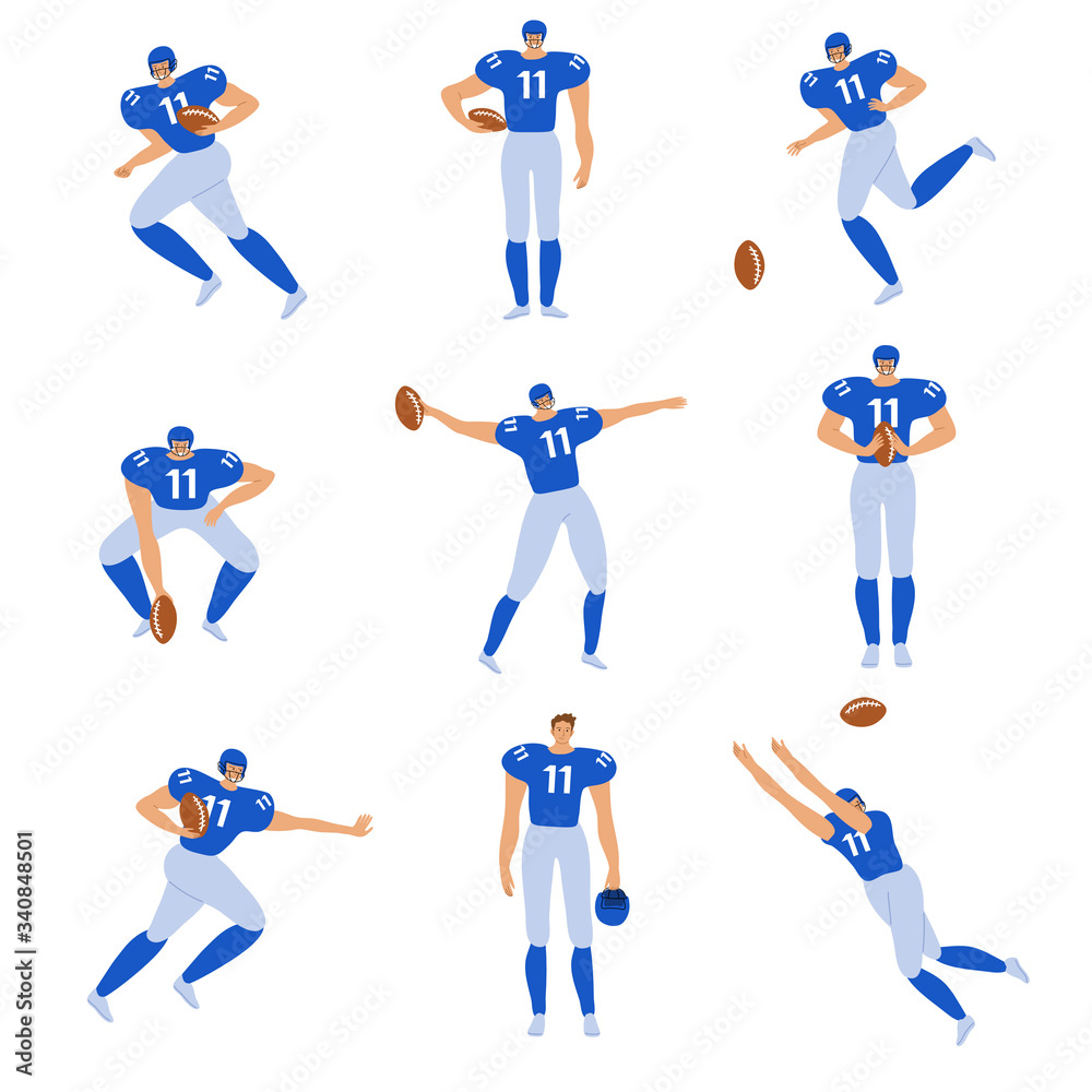 Young men in special blue uniform playing rugby vector illustration