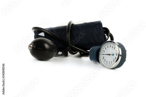 blood pressure monitor and phonendoscope isolated on white background