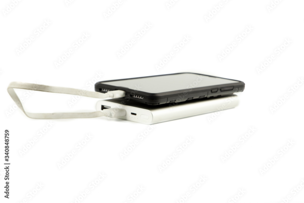 power bank and phone isolated on white background power bank and phone isolated on white background