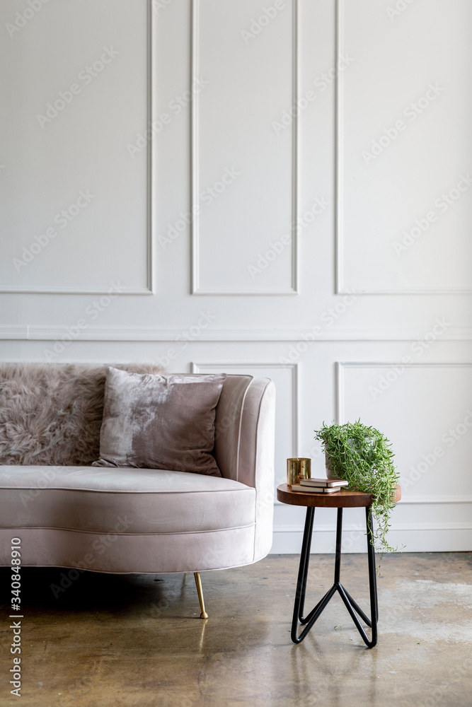 Light pink velvet couch deals