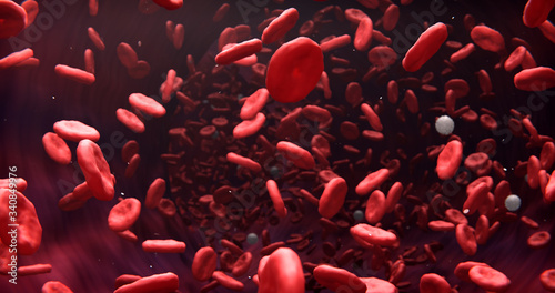 3d illustration of the composition of blood in the artery. White and red blood bodies. 