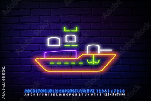 Battleship line neon icon. Elements of the transport set. Simple boat icon, for websites, web design, mobile apps, information graphics