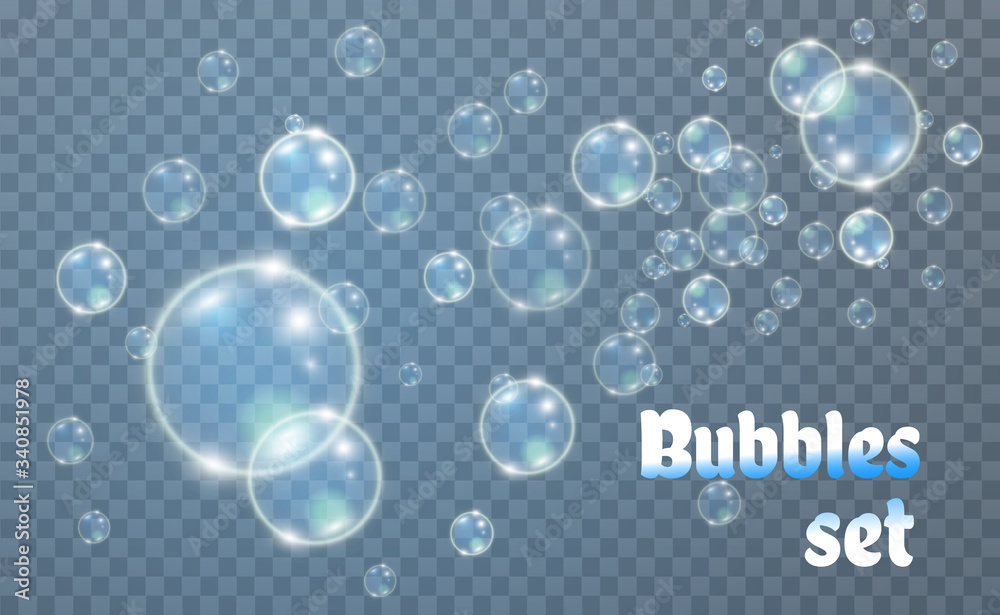 White beautiful bubbles on a transparent background vector illustration. Bubble.