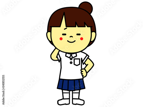 照れるおだんご女子中高校生(夏服)