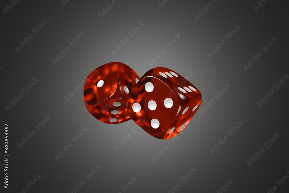 Set of red glass dice isolated on black background. 3d rendering - illustration. Set of red glass dice isolated on black background. 3d rendering - illustration.