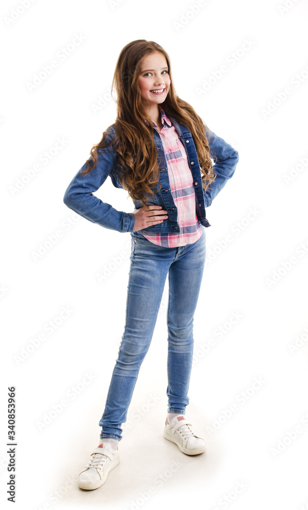 Fashion Little Girl in Jeans Stock Image - Image of emotion, attractive:  98501757