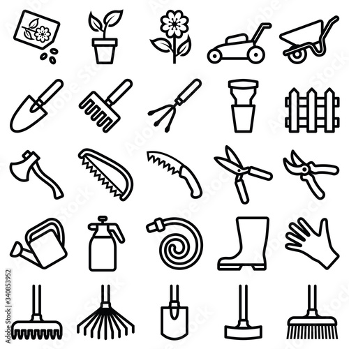Garden tool icon collection - vector outline illustration