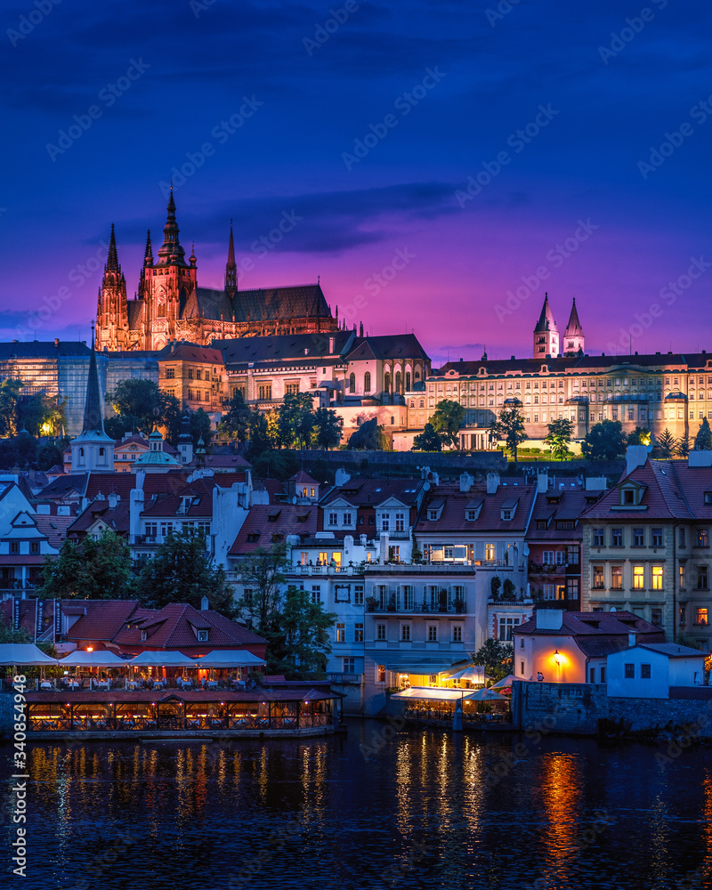 Prague landscape with view of Vltava river and St. Vitus Cathedral