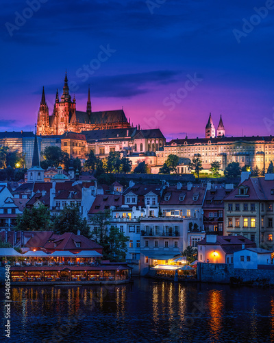 Prague landscape with view of Vltava river and St. Vitus Cathedral