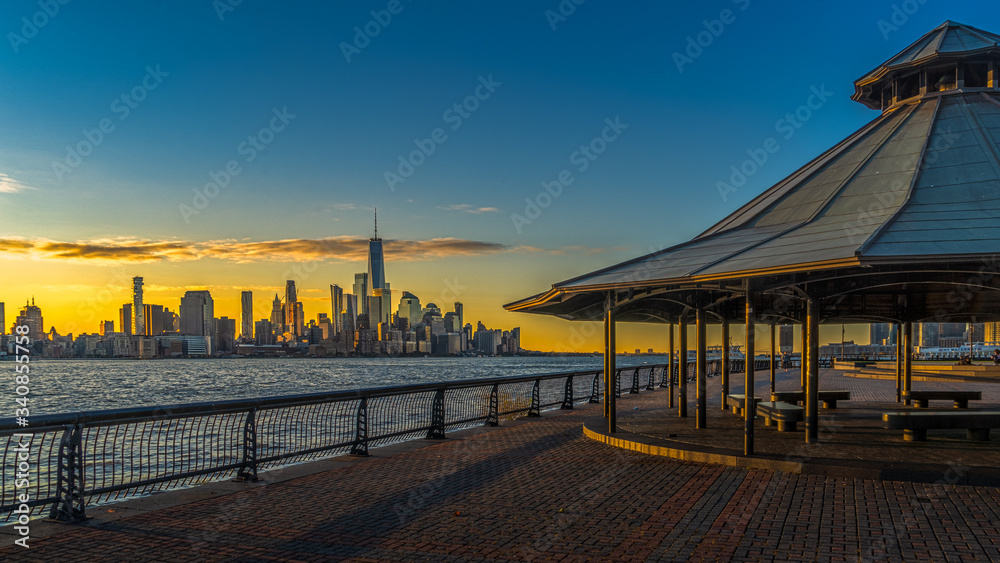 View over Manhattan and the Hudson river from Hoboken rivereside walk