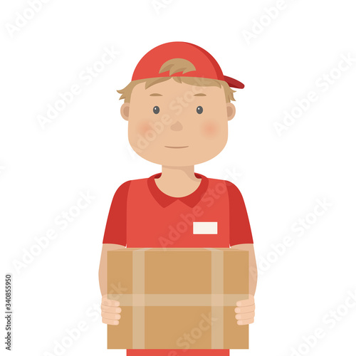 Courier hold package. Vector illustration.