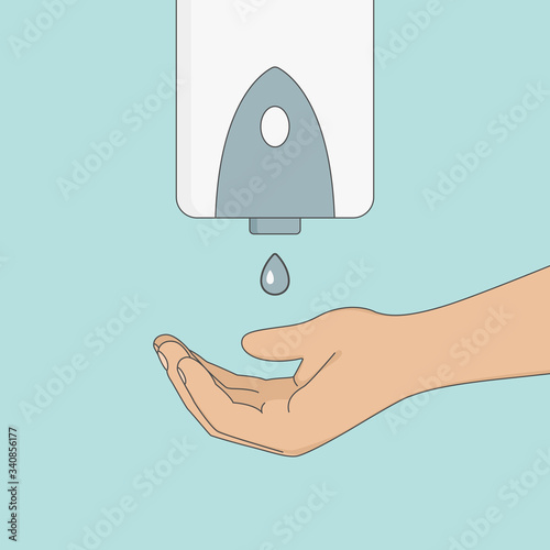 Washing hands with liquid soap. Vector illustration.