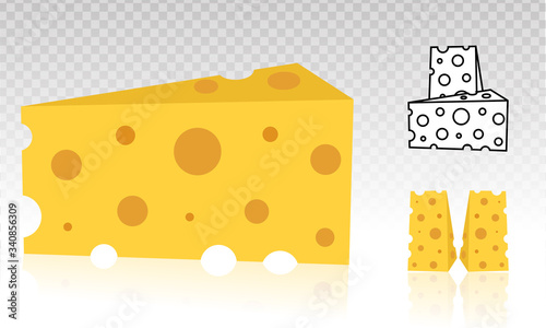 Swiss cheese or Emmental cheese vector flat icon on a transparent background