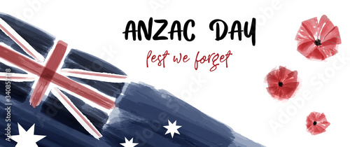 Australia National Day. Australian Flag with stripes and national colors. Watercolors.