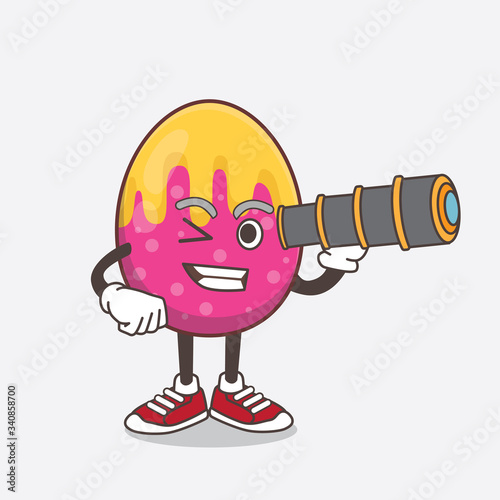 Easter Egg cartoon mascot character using a monocular