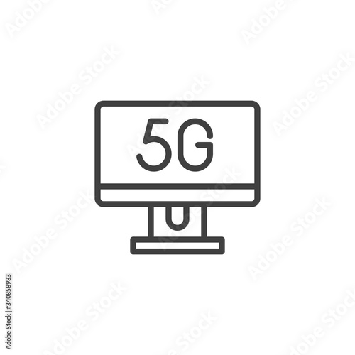 5G computer display line icon. linear style sign for mobile concept and web design. 5G internet connection outline vector icon. Symbol, logo illustration. Vector graphics